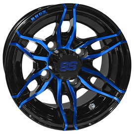Red Hawk TIR-RX376-BBL Wheel Gloss Black with Blue, 10x7 ET-25 Golf Carts