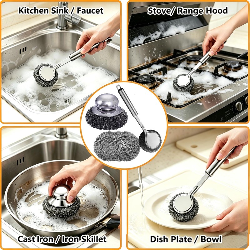 8 PCS Stainless Steel Scrubber Metal Sponge Pads Steel Wool