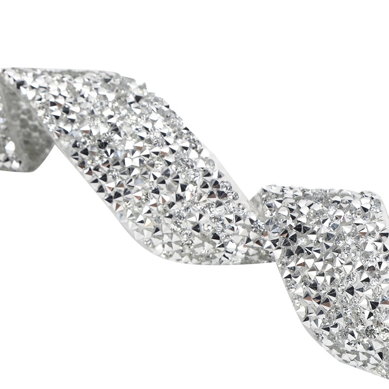 Rhinestones Trim Silver Base Ribbon DIY Hand Made Decoration Phone