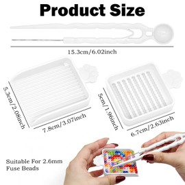 3Pcs Fuse Bead Tool Kit - Single Needle Tweezers, Aligner Tray & Bead Scoop for 2.6mm Craft Beads, Melty Bead Organizer & Helper Tool, Essential Accessories for DIY Bead Art