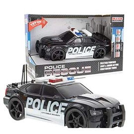 Friction Powered Police Car Toy Rescue Vehicle with Lights and Siren Sounds for Boys Toddlers and Kids, Pull Back 1:20 Diecast Emergency Transport Vehicle Car