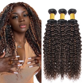 P1B30 Bundles Highlight Curly Wave Human Hair Bundles Ombre Brown Bundles Human Hair 3 Bundles 24 26 28 Inch Two Tone Black Mixed With Color 30 Brown Bundles