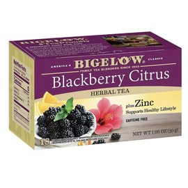 Bigelow Blackberry Citrus Plus Zinc Herbal Tea, Caffeine Free, 18 Count Box