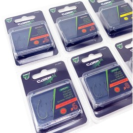 Carp On - Packs of 10 Size 8 CURVED SHANK Eyed Fishing Hooks - Made From Teflon Coated Carbon Steel (Micro Barbed - Camo Brown, Pack of 10 - Size 8) [14-7808]