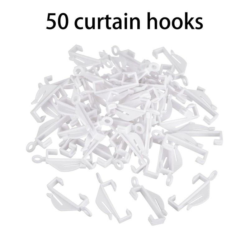 50pcs Curtain Hooks, Plastic Track Glide Hooks, White Curtain Hooks