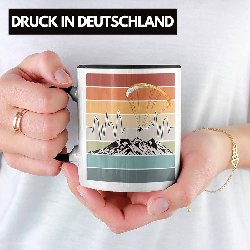 Trendation - Paraglider Cup Gift Paraglider Gift Idea Heartbeat (Black)