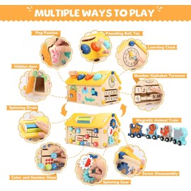 oathx Wooden Activity Cube for Toddler Toys, 10-in-1 Montessori Toys for 3+ Years Old