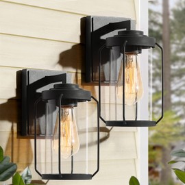 LALUZ Outdoor Porch Lights 2 Pack, Matte Black Exterior Wall Light, Anti-rust Outdoor Light Fixture Wall Mount Lantern with Clear Glass, Farmhouse Outdoor Wall Sconce for Front Door, Garage, Yard, 11”
