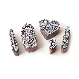 Heart and Border Designer Designs Wooden Printing Stamps (Set of 5)