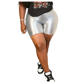 SOLY HUX Women's Plus Size Metallic Biker Shorts High Waisted Skinny Party Streetwear Bottoms Shorts Plain Silver 4X-Large Plus