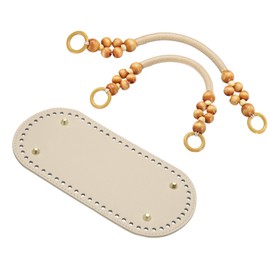 sourcing map Crochet Bag Making Kit, 8.7 x 4 Inch Oval PU Leather Bag Bottom with 2Pcs Beaded Bag Handles for DIY Crochet Bag Shoulder Bag Purse Making, Gold