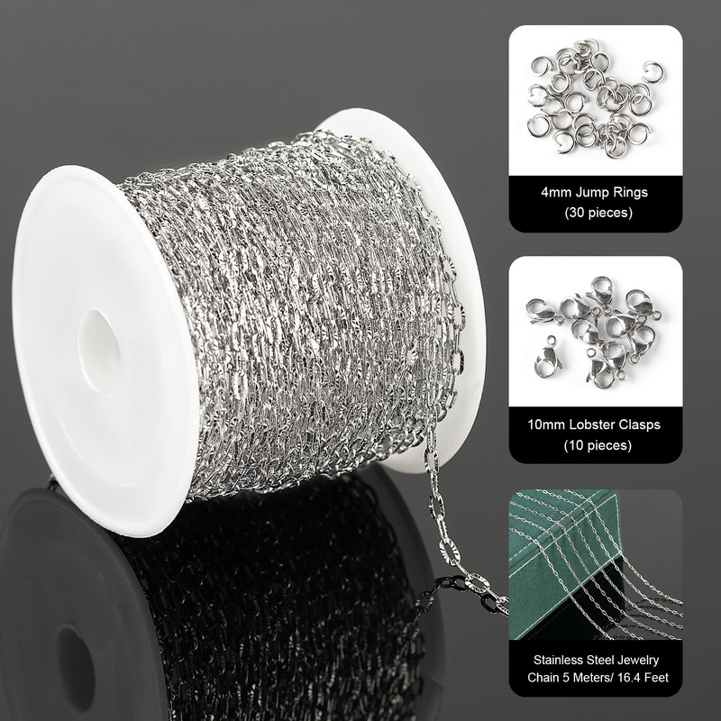 UMAOKANG 32.8 Feet Stainless Steel Jewelry Making Chains Embossed Cable