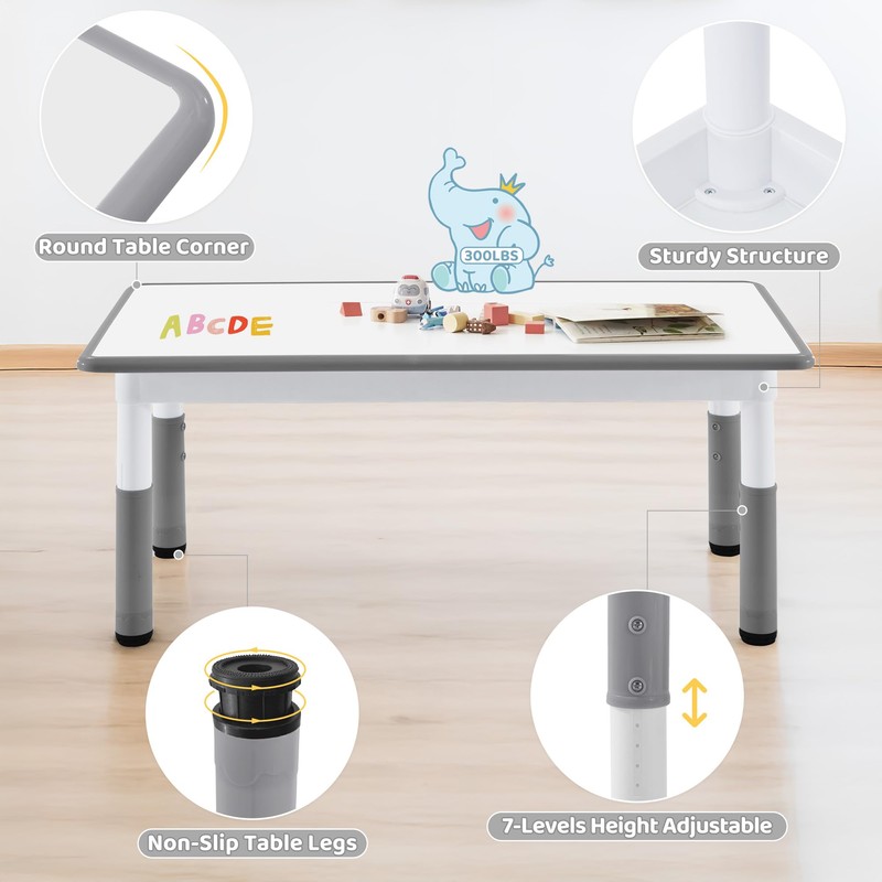 DOREROOM Toddler Table, 7 Level Height Adjustable Kids Play Furniture