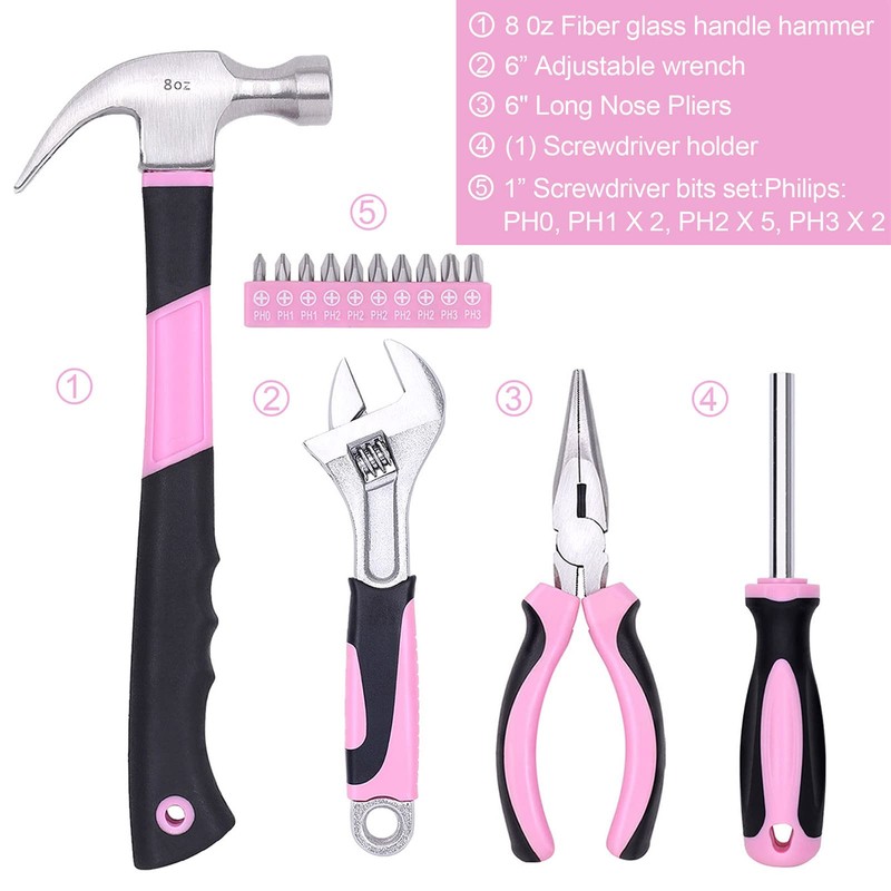 FASTPRO 15-Piece Pink Tool Kit, Household Tools set for women,