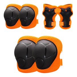 Knee Pads for Kids， Knee Pads and Elbow Pads Set Toddler 3-10 Years Protective Gear Set for Girls Boys with Wrist Guards for Skating Cycling Bike Rollerblading Scooter (Orange, S(3-7years))