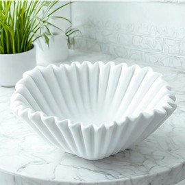 BOUSEPO Ceramic Bowl Decorative Large Decorative Bowl for Home Decor Marble Grade Ceramic Ruffle Scalloped Ruffle Bowl Fluted Decorative Bowls Modern Home Decor