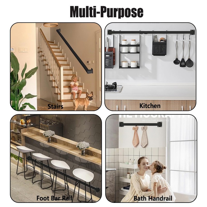 7ft Staircase Handrail for Indoor Stairs, Modern Hand Railings Grab