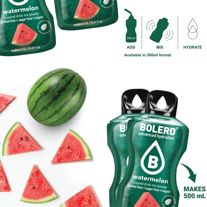 Bolero- Sugar Free Drink Mix Packets Watermelon Fruit Flavors |