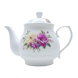 European Style Porcelain Teapot, Coffee Tea Water Pot Vintage Ceramic Kettle (42oz)