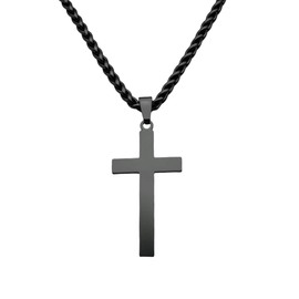 Degolso Stainless Steel Cross Necklace for Men - Black Chain Cross Pendant Mens Jewelry Baptism Gifts for Boys 22in