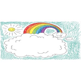 Ambesonne Cartoon Pencil Pen Holder, Like Drawing Image with Happy Clouds and Sun Vivid Rainbow Print, Ceramic Pencil Holder for Desk Office Accessory, 3.6" X 3.2", Multicolor
