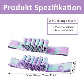 Yoga Strap, Pack of 2 Yoga Stretch Strap, Yoga Stretch Strap with 8 Loops, Fitness Bands, Stretch Band, Training Bands, Elastic Training Band, for Yoga, Stretching, Exercise, Pilates