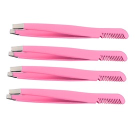 Baluue 4pcs Eyebrow Makeup Tools Diagonal Tweezers Eyebrow Clamps Brush Comb Stainless Steel Grooming Kit for Shaping and False Lash Application