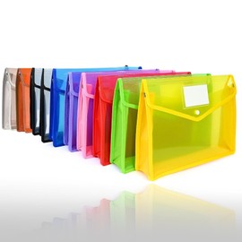 Plastic File Folders Filing Envelopes, 10 Pcs A4 Pouch Envelopes Expandable Waterproof With Snap Closure Document Organizer Letter Size Transparent Colored Polyester, Wallet For Office/Business/School