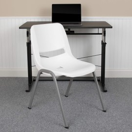 Flash Furniture White Ergonomic Shell Chair with Right Handed Flip-Up Tablet Arm