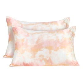 MANSPHIL Orange Blush Printed Silk Pillowcase 2 Pack Standard, Reversible Satin Pillow Cases for Hair and Skin Envelope Closure, 22 Momme 6A Grade 100% Mulberry Silk, 20"x26"