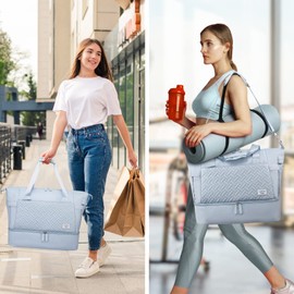 Travel Bags for Women, Weekender Bag with Shoe Compartment, Gym Tote Bags with USB Charging Port,Overnight Duffle Bag with Trolley Sleeve, Dark Blue