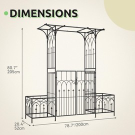 GOOBED 81" H Metal Garden Arbor with Gate & Planter Boxes, Metal Outdoor Garden Arch for Climbing Plants, Black Wedding Arches for Ceremony Decoration, Patio & Backyard Archway