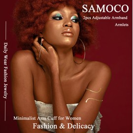 SAMOCO 2pcs Arm Cuff Bracelets for Women Upper Arm Bands Armband Armlet Cuff Bangle Adjustable Gold Arm Bracelet Set