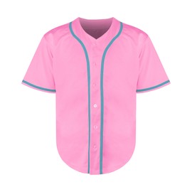 MESOSPERO Mens Blank Plain Baseball Jersey, Button Down Shirts Sports Hip Hop Hipster Jersey S-3XL Black White Grey Red Blue(Blank Pink,Medium)