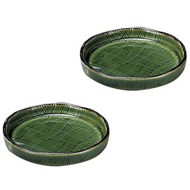 Santoku 10439-2 Banko Ware Yakumi Plate, Noodle Dish, Round Oribe 10439-2, Set of 2