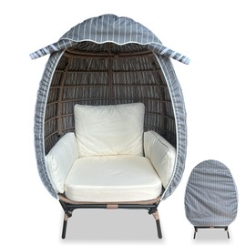 UNARK Outdoor Patio Egg Chair Cover, Wicker Egg Chair Covers Waterproof Roll Up Design with Zipper Dust Protection Weather Resistant, 40L 24W 50H Inches, Gray Striped