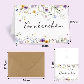 BETESSIN Thank You Card - Thank You - Greeting Card in Flower Style - DIN A6 Folding Card with Kraft Paper Envelope - Thank You Gifts for Family, Friends, Colleagues, Teachers and Much More