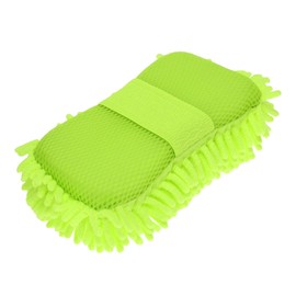 Partuto 1 Pc Universal Car Wash Mitts Chenille Cleaning Sponge Brush Noodle with Elastic Strap Scratch Free Absorbent for Car Home Window - Fluorescent Green