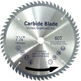VORTEX DIAMOND VGSB 7-1/4 Inch 60 Teeth TCT General Purpose Hard & Soft Wood Saw Blade (7-1/4 Inch 60 Teeth)