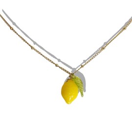 M√§delswelt Handgefertigte Zitronen-Halskette aus Edelstahl und Harz,42cm-47cm lang (gold)