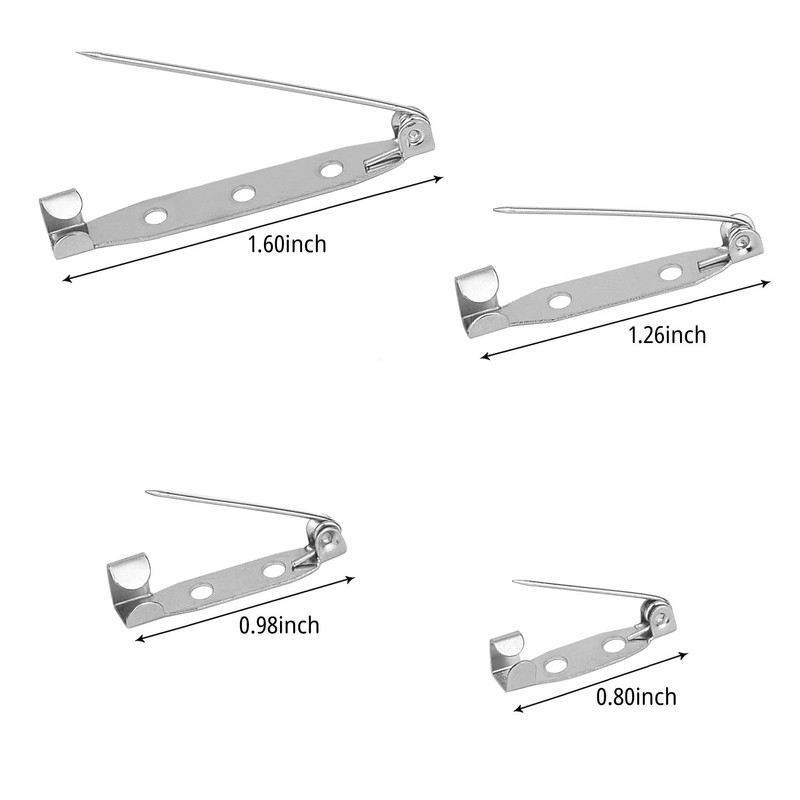 50 Pcs Brooch Pins, 4-Size Pack of Safety Pins, Silver