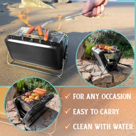Portable BBQ Charcoal Grill, Folding Stainless Steel Mini Grill for Camping, Hiking, Outdoor Cooking, Small Tabletop Picnics, Backyard, Tailgating, Compact Travel BBQ Carry Bag, Father’s Day Gift