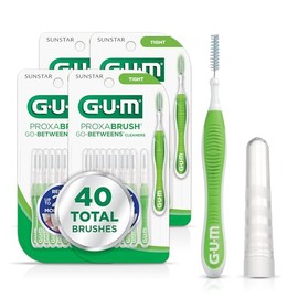 GUM Proxabrush Go-Betweens - Cepillos interdentales - Púas dentales de cerdas suaves para quitar la placa - Seguro para aparatos ortopédicos y dispositivos dentales, 10 unidades (paquete de 4)