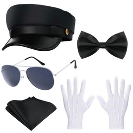 Kavoc 5 Pcs Chauffeur Costume Include Limo Driver Hat Gloves Handkerchif Glasses for Men Women Party Cosplay Dress Up (Style2)