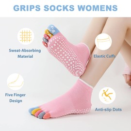 CaiDieNu - Calcetines de yoga para mujer, antideslizantes, con empuñaduras, para pilates, Barre, Dance Ballet, Hospital, 3 pares, Paquetes de Yoga-3, 6-8