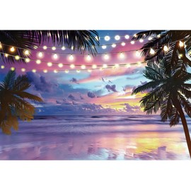 Renaiss 7x5ft Summer Beach Pink Sunset Backdrop Hawaiian Seaside Scene Palm Tree Photography Background Wedding Baby Birthday Bridal Shower Party Decoration Vinyl Photo Booth Studio Props