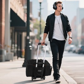 Timoxi Large Rolling DJ Bag with Wheels, Gig bag Built-in Sturdy Support Board, DJ cable bag with Detachable Divider & Padded Shoulder Strap (Orange, 19.7''×10.2''×11'')