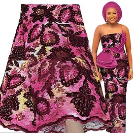 Bestway Coral African Lace Fabric 5 Yards 2023 Laser-Cut Velvet Embroidery Sequin Floral Nigerian Fabric Rashel Net Lace Fabric for Wedding Party Dress