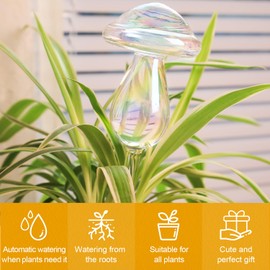 KiKiHeim Plant Watering Globes, Rainbow Self Watering Globes, Automatic Plant Waterer Devices, Clear Glass Water Bulbs for Indoor Plants, Set of 4 Mushrooms