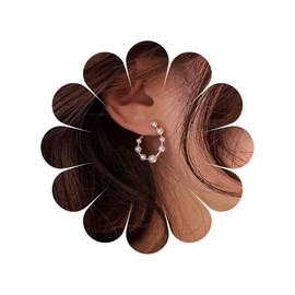 Cybche Vintage Pearl Circle Hoop Earrings Pearl Round Hoop stud Earrings Pearl Beaded Hoop Earrings Gold Pearl Huggie Earrings Geometric Pearl Earrings Jewelry for Women